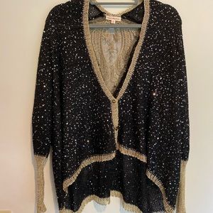 Black and golden sequin cardigan sweater, long sleeve. Size small